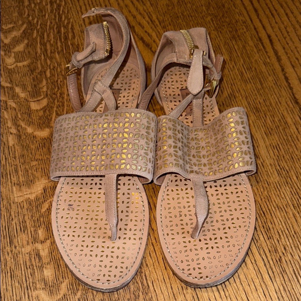 Alaia Tan Sandals with Woven Strap and Ankle Wrap